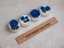 Load image into Gallery viewer, &quot;Blue Roses&quot; Tealight Set - Blue roses and deep green leaves on white tealight candles.