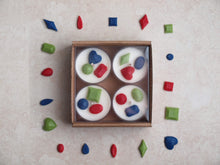 Load image into Gallery viewer, &quot;Jewel Tone&quot; Tealight Set - Colorful wax jewels on four white tealight candles.