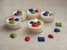 Load image into Gallery viewer, &quot;Jewel Tone&quot; Tealight Set - Colorful wax jewels on white tealight candles.