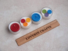 Load image into Gallery viewer, &quot;Rainbow Buttons&quot; Tealight Set - Colorful wax buttons on four white tealight candles.