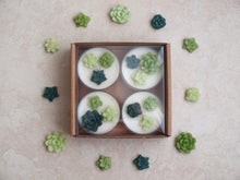 Load image into Gallery viewer, Succulent Garden Tealight Set - Green wax succulents on four white tealight candles.