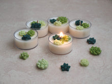Load image into Gallery viewer, Succulent Garden Tealight Set - Green wax succulents on white tealight candles.
