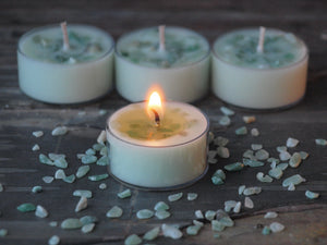 Aventurine Gemstone Tealights - Unscented Light Seafoam Green Tealight Soy Candles