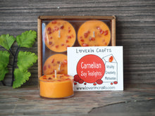 Load image into Gallery viewer, Carnelian Gemstone Tealights - Unscented Orange Tealight Soy Candles