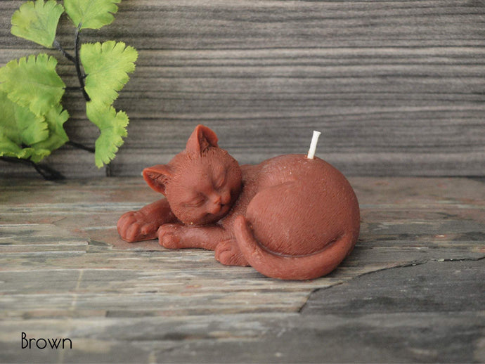 Sleeping Cat Candle - Unscented Brown Soy Candle - Custom Decorative Candle - Loverin Crafts