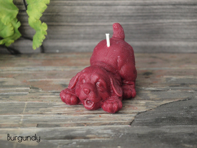 Puppy Dog Candle - Unscented Burgundy Soy Candle - Custom Decorative Candle - Loverin Crafts