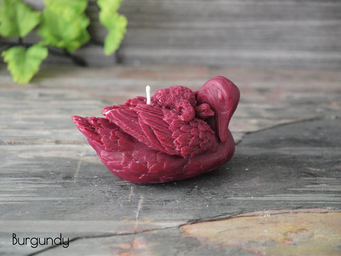 Duck Carrying Duckling Candle - Unscented Burgundy Soy Candle - Custom Decorative Candle - Loverin Crafts