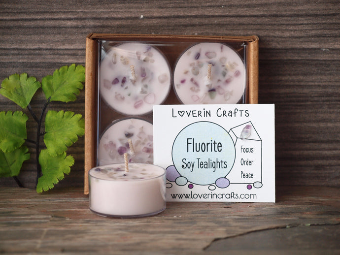 Fluorite Gemstone Tealights - Unscented Pale Lilac Tealight Soy Candles