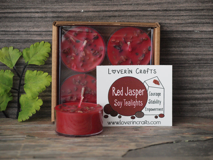 Red Jasper Gemstone Tealights - Unscented Red Tealight Soy Candles