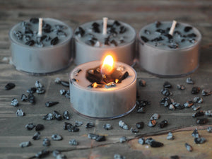 Snowflake Obsidian Gemstone Tealights - Unscented Gray Tealight Soy Candles
